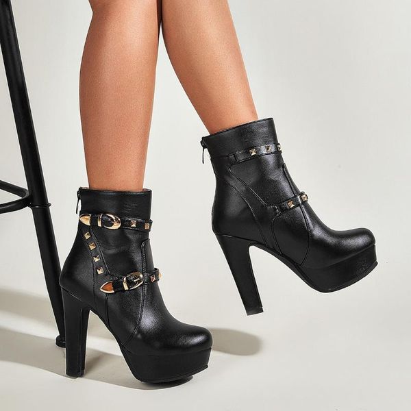 

boots super high heel 40-43 rivet back zipper in winter 2021, Black