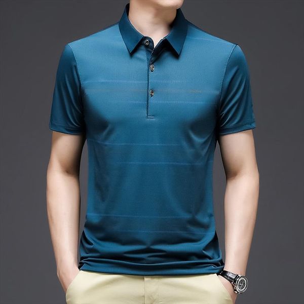 

summer short sleeve shirt mens polo classic business youth casual stripe lapel thin slim fit male brand navy gray, White;black