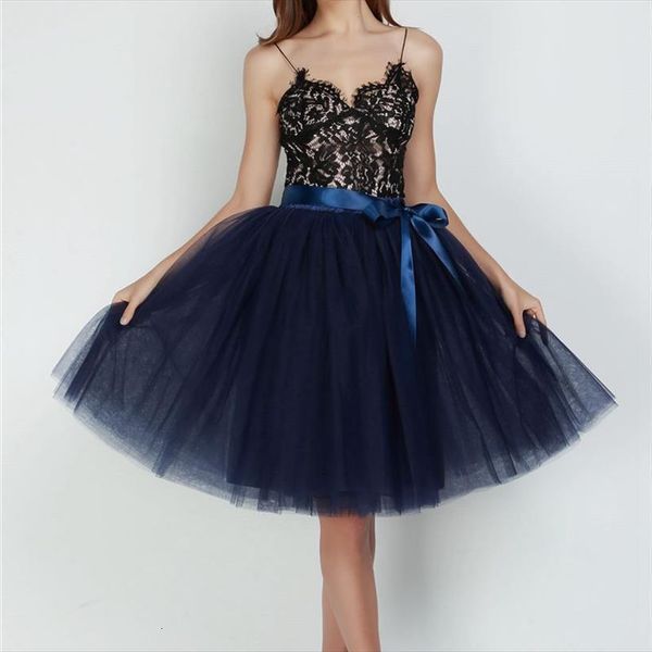 

7 layers midi tulle fashion women skirt pleated tutu elegant wedding vintage lolita petticoat faldas mujer saias jupe, Black