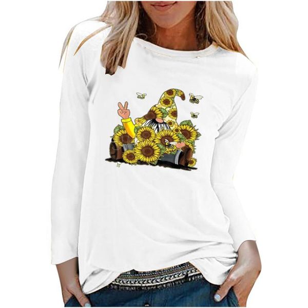 

women's blouses & shirts funny fashion blouse sunflower print o-neck long sleeve camisetas mujer roupas femininas ladies casual top, White