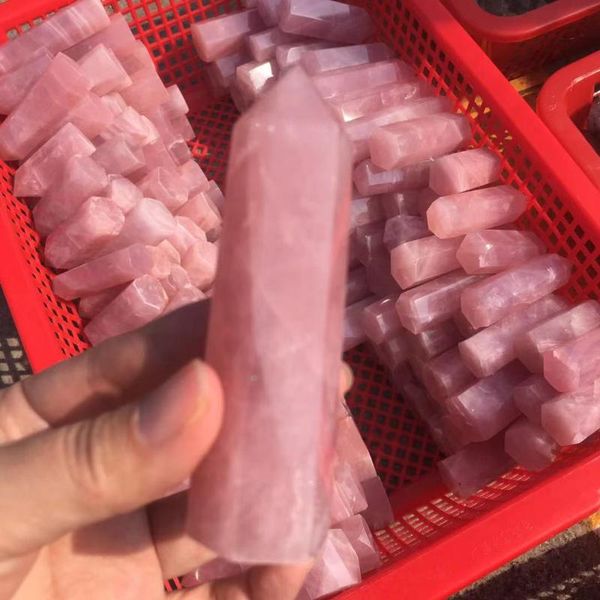 

decorative objects & figurines natural rock rose quartz crystal point healing stone pure color obelisk wand pink
