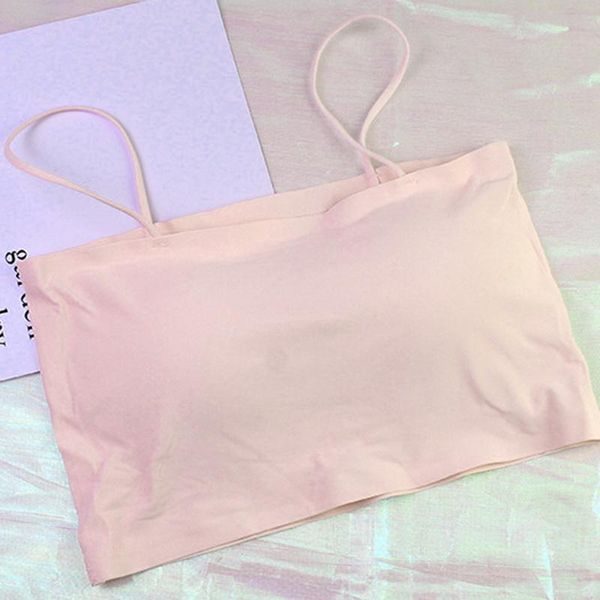 

camisoles & tanks women seamless bra removable padded crop full cup lingerie underwear tank 2021 female ice silk solid, Black;white