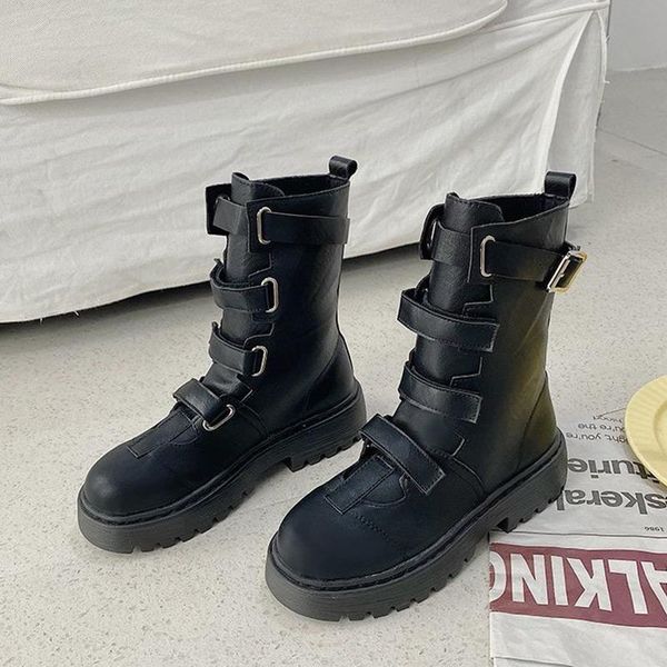 

boots autumn women ankle women's hook&loop platform short ladies pu leather motorcycle female 2021 fashion, Black