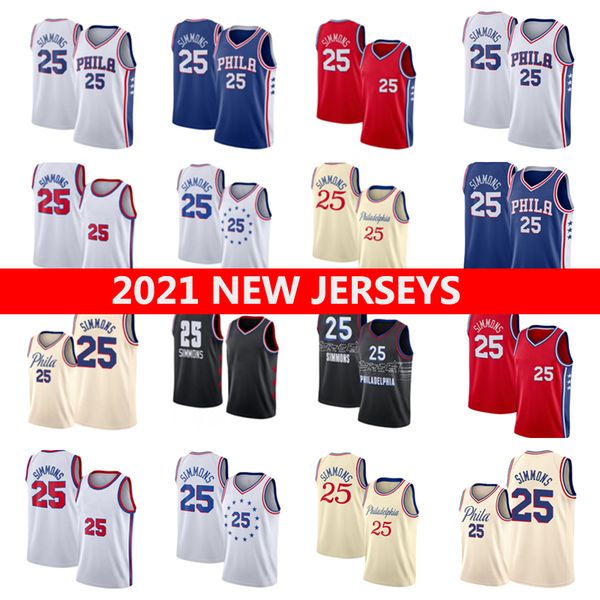

2021 basketball jersey 25 ben simmons, Black;red