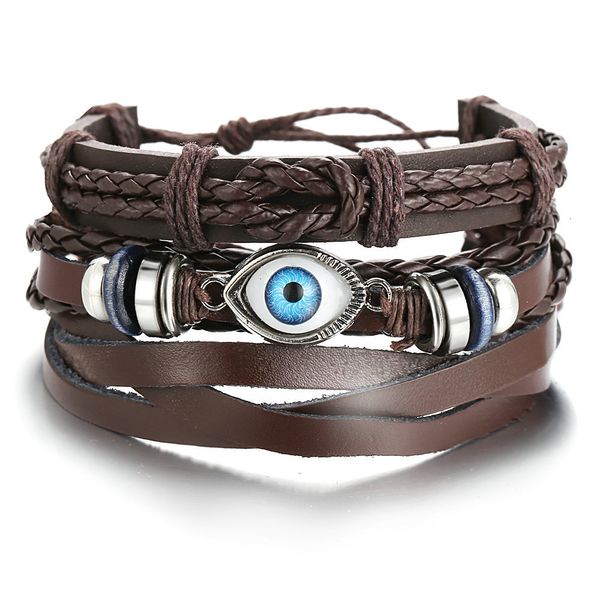 

5933 eye woven leather bracelet set creative punk style black men's bracelet, Silver