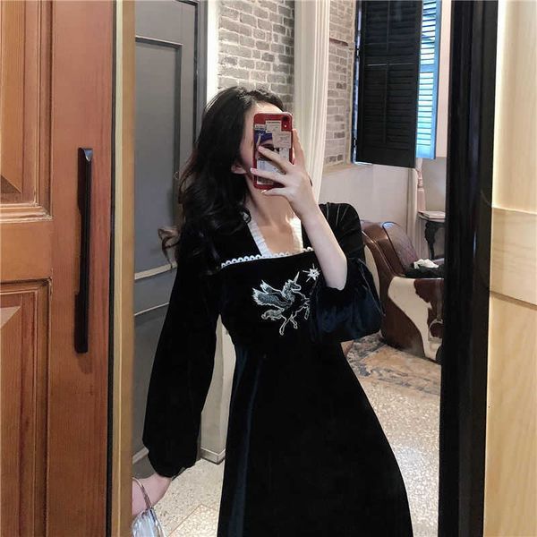 

french black is thin, close waist embroidered court style veet with bottom and long sleev inside women's drs, Black;gray