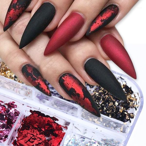 

grid nail sequins irregular laser chrome aluminum magic mirror chameleon glitter flake art decorations manicure le9501, Silver;gold
