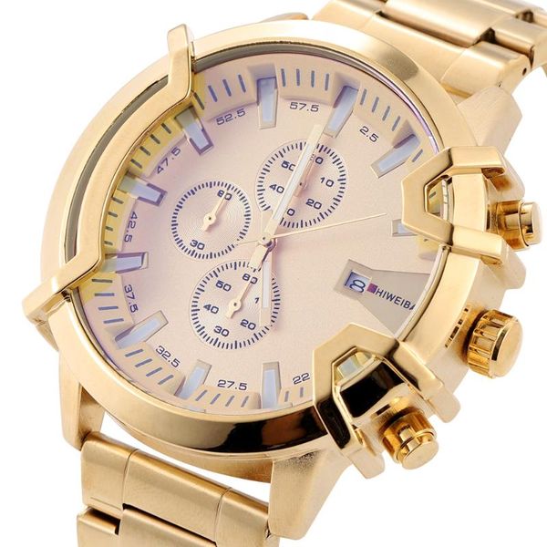 

gold watch men luxury stainless steel quartz mens watches man chronograph sport male clock waterproof military relogio masculino wristwatche, Slivery;brown