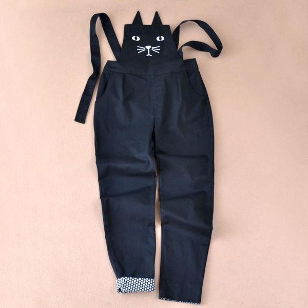 

women's jumpsuits & rompers 2021 women spring cotton cat face embroidery slim solid overalls jumpsuit fashion casual, Black;white