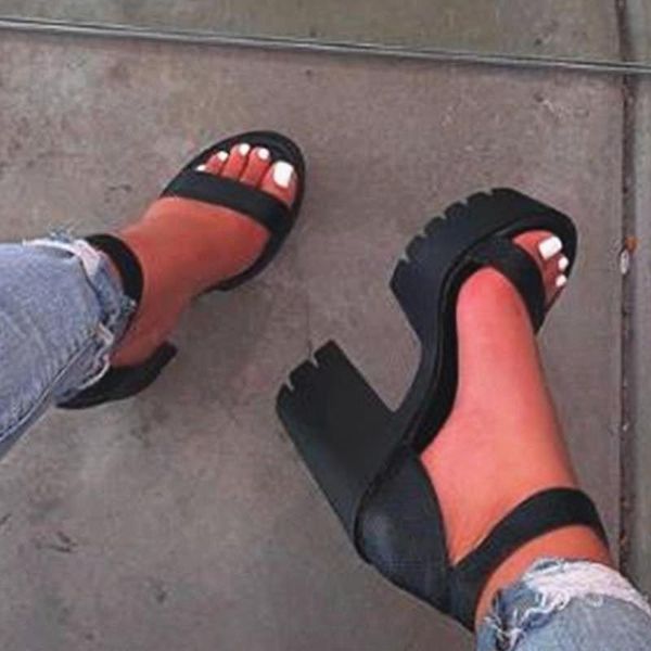 

high heels sandals summer ankle strap open toe party dress 12cm platform gladiator women shoes size 41 42, Black