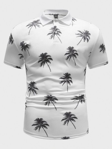 

men tropical print button front polo shirt z9lt#, White;black