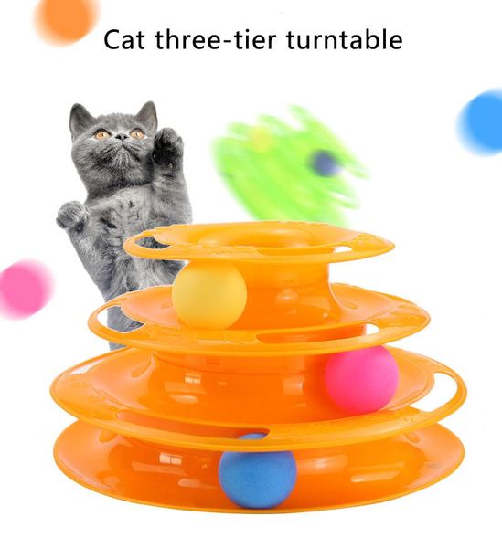 

three levels pet cat toy tower tracks disc intelligence amusement triple pay toys ball training plate