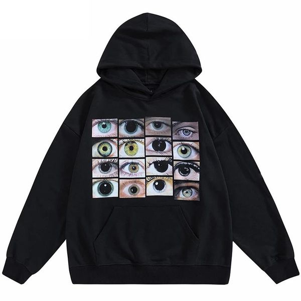 

women's hoodies & sweatshirts women hip hop streetwear hoodie sweatshirt eyes print harajuku pullover autumn cotton casual hooded black