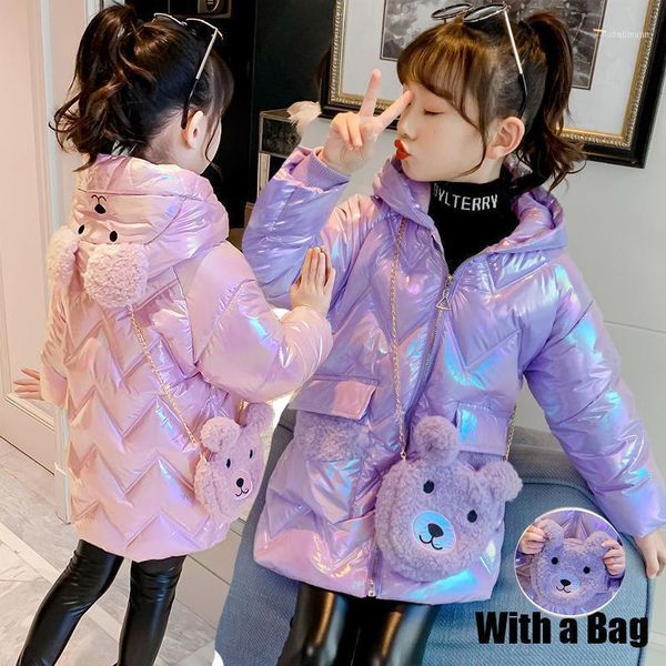 

jackets big size thick warm winter girls jacket bear with a bag cute lining plus velvet hooded outerwear for kids children windbreaker1, Blue;gray