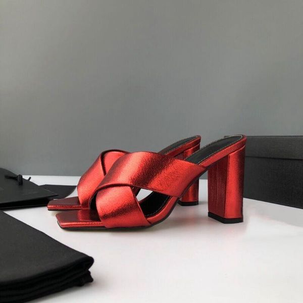 

junetxin women classic genuine leather slippers sandals square toe high heel female slip-on size 34-42, Black