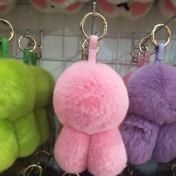 

keychains key chain real rex fur ring cute bag pompom fashion 2021 doll ball, Silver