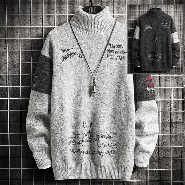 

men's sweaters half high neck sweater loose warm embroidered printed bottom shirt japanese hong kong style pullover jacket, White;black