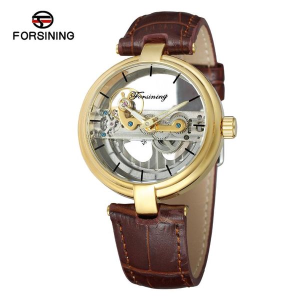 

forsining arrival men's watch automatic genuine leather strap latest design wristwatch fsg9418m3 wristwatches, Slivery;brown
