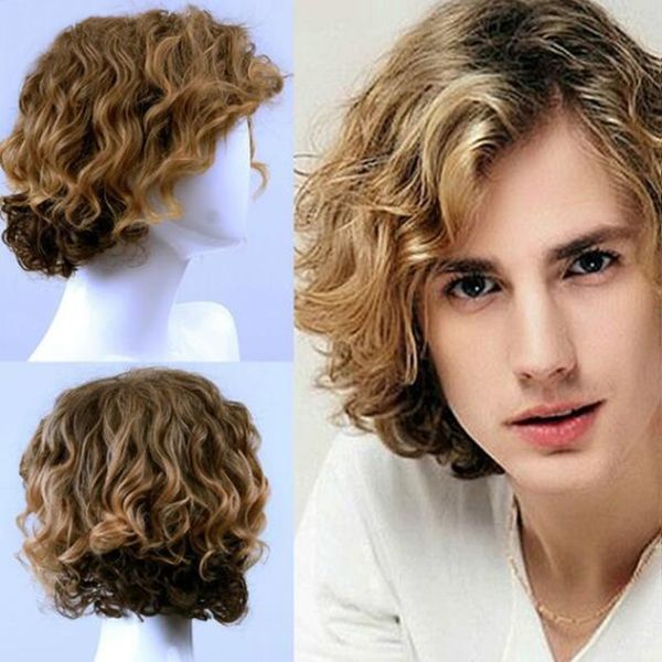 

long omber blonde black wavy wig synthetic wig heat resistant fiber for men party daily use