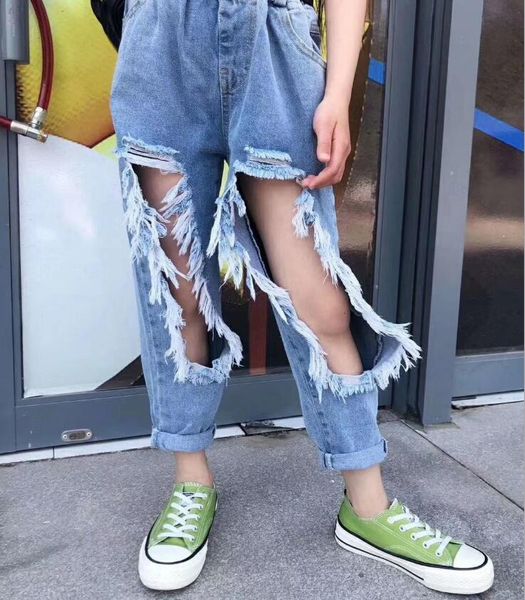 

wholesale girls denim holes long pants fashion summer jean 3-8t a761 jeans, Blue