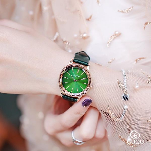 

wristwatches guou fashion ladies quartz watch leather strap bands simple dial waterproof for women elegant female clock watches, Slivery;brown