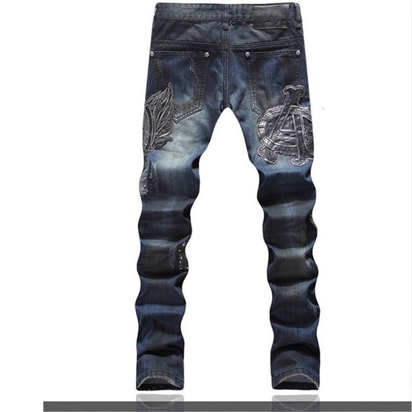 

mens new punk rivets embroidered jeans designer jeans slim fit male printed biker club denim pants_yw_rw, Blue