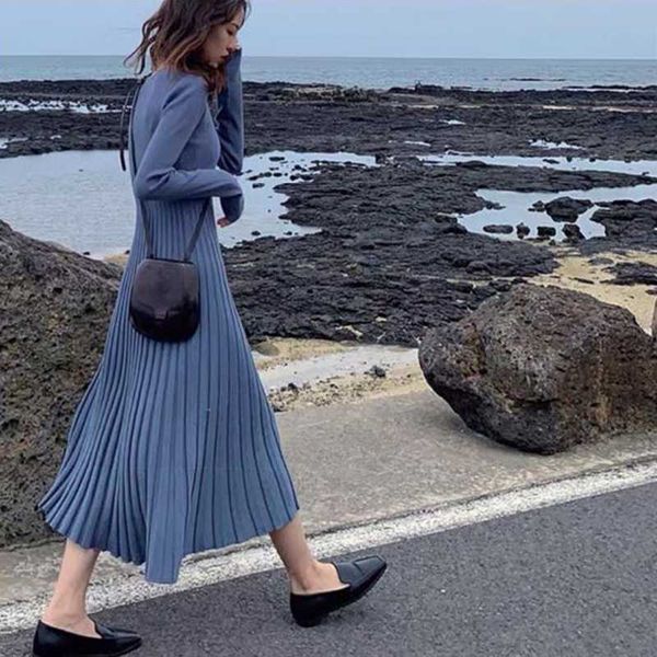 

long black blue knitted sweater oversized plus large size sukienka vintage party women's dress for clothes 2021 spring a6409 casual dre, Black;gray