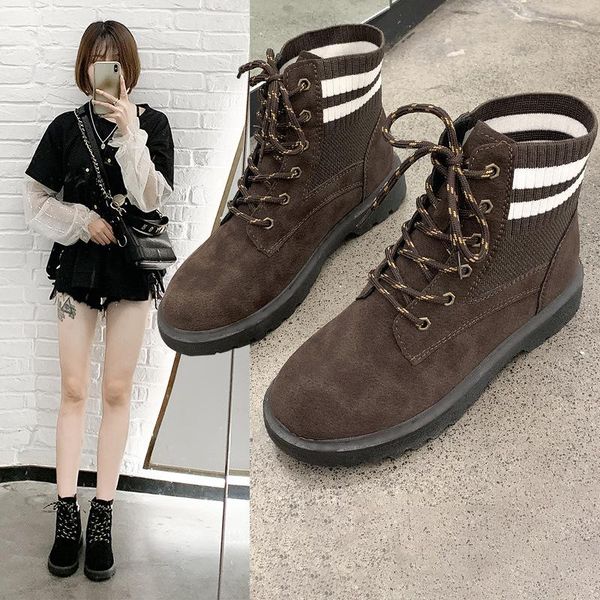 

boots women's british style flying woven student socks wild color matching handsome, Black