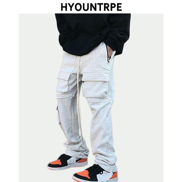 

fashion hip hop men pants casual elastic waist drawstring with pockets trousers streetwear sweatpants joggers men's, Black