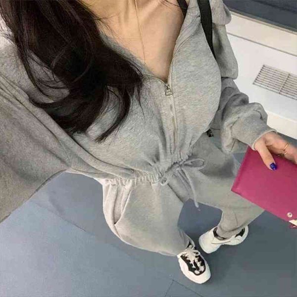 

zipper hooded wide leg fall women romper fashion loose long sleeve casual sports pants, Black;white