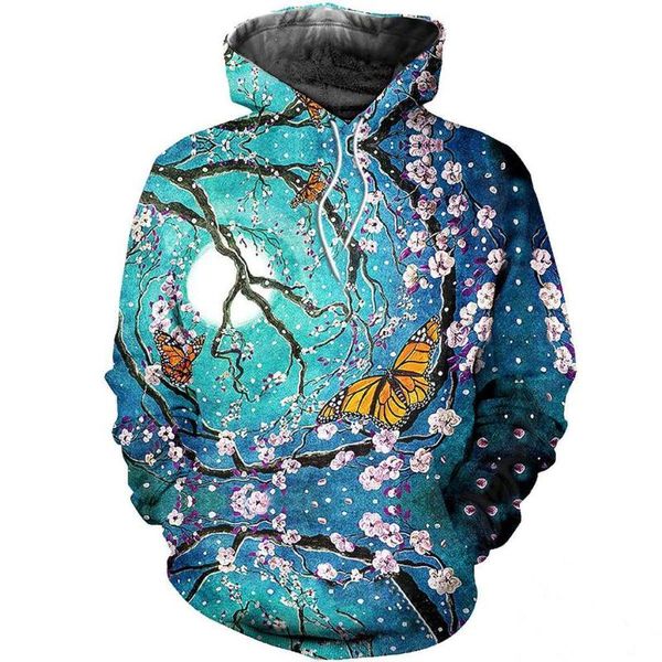 

butterflies in moonlight 3d all over printed jacket men/women harajuku hoodie casual blue streetwear sweatshirt pullover men's hoodie, Black
