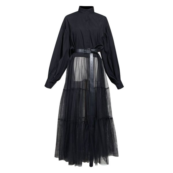 

msxu seam of knitted shirt dress female spring bow-up bow high waist slimming at knee height dressed long, Black;gray