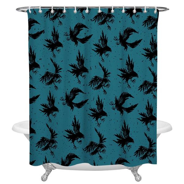 

shower curtains halloween crow silhouette teal curtain waterproof polyester fabric home decoration with hook