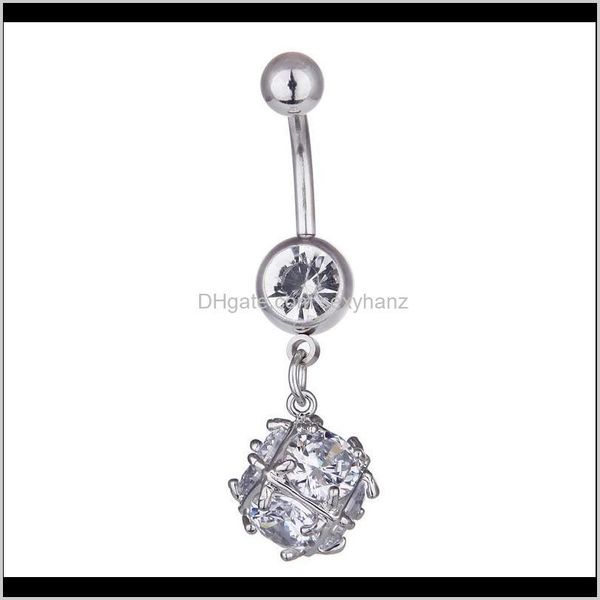 

& bell rings delivery 2021 clear cz crystal hexahedron navel bar belly button 316l surgical steel fashion body piercing jewelry dangle drop, Silver