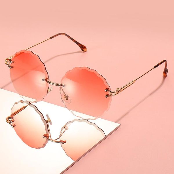 

outdoor eyewear gradient rimless mirror sunglasses for women transparent big frame sun glasses uv400 summer cool shade oculos de sol