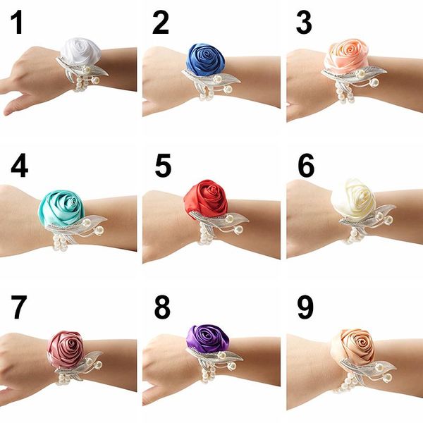 

decorative flowers & wreaths wedding bridal wrist corsage stain silk rose with pearl accessories bridesmaid girls bracelet diy flower artifi