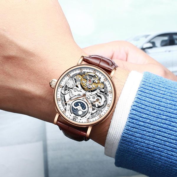 

wristwatches montre homme men mechanical watch automatic sport stainless steel waterproof relogio masculino, Slivery;brown