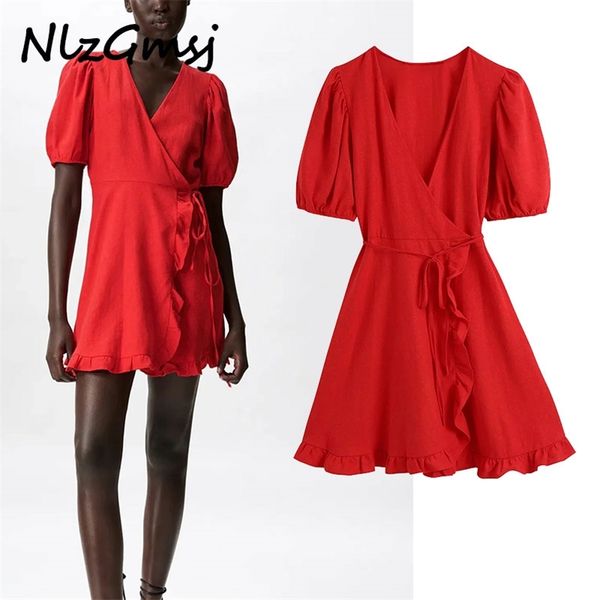 

mini dresse elegant summer puff sleeve dress asymmetrical slim ruffles ladies 05 210628, Black;gray
