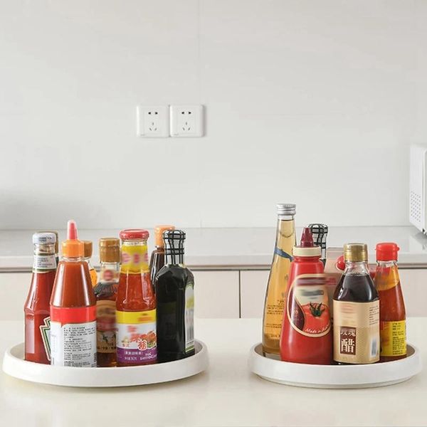 

kitchen storage & organization 2pcs condiment round 360 degrees rotating tray convenient spice snack rack home cosmetics organizer