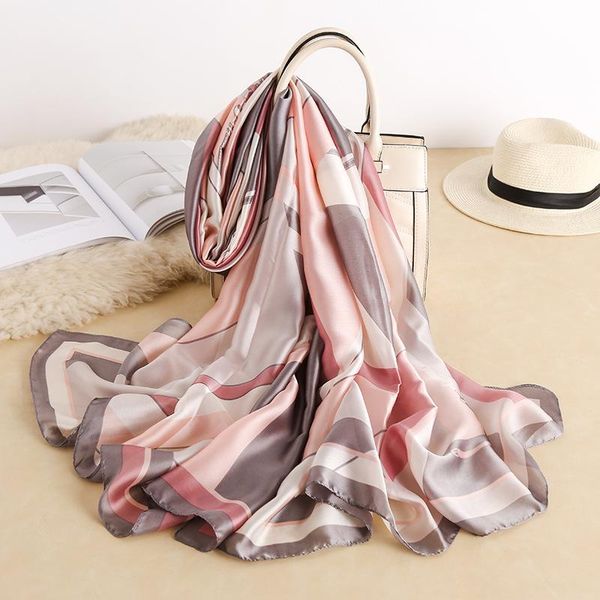 

scarves 2021 silk imitation summer beach and prevent suntan white-collar professional temperament shawls, Blue;gray