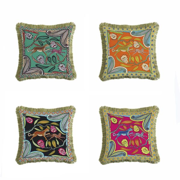 

double sided printing high grade decorative pillow case home art decor leopard and monkey sofa tassel cushion covers
