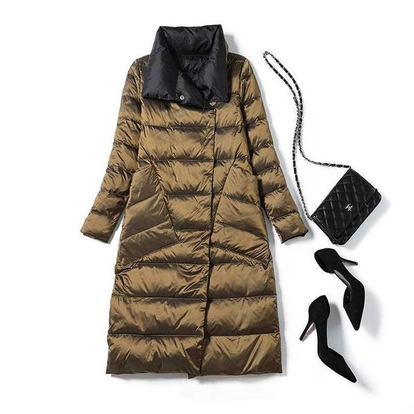 

wear light thin on both sides. women's new fashion in autumn winter. medium and long down jacket is over the knee., Black