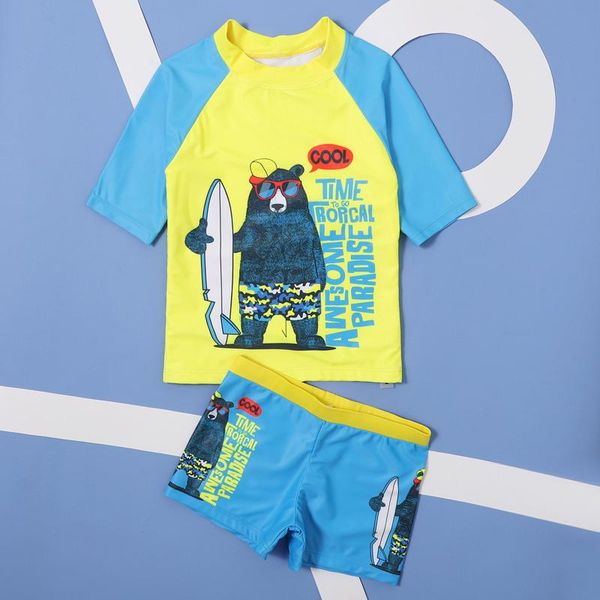 

baby kids boys cartoon swimsuit summer outfits beach swimwear sets bear printing shorts bathing suit children swimming one-pieces, Black