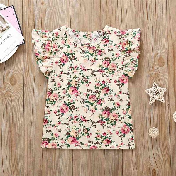 

summer style children short sleeve o neck print floral cute baby girl or boys t-shirt 9m-6t 210629, Blue