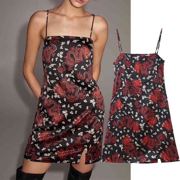 

rompers chinese dragon fashion printed sling sleeves stylish ladies skinny dressed tiny spring dress, Black;white