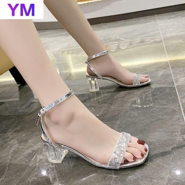 

sandals two color party ladies square toe high heel clear perspex crystal ankle strap pattern stiletto zapatos mujer q7mj, Black