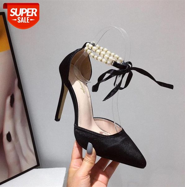 

pearl single shoes pointed toe stiletto heel large size women's #et09, Black