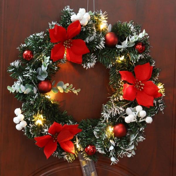 

christmas wreath with battery powered led light string front door hanging garland holiday home decorations decorative flowers & wreaths