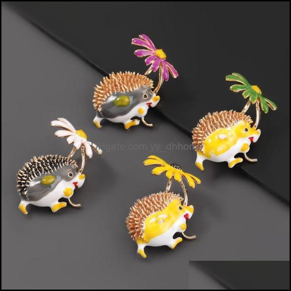 

pins, brooches jewelry fashion metal drip oil daisy hedgehog brooch female creative cor aessories drop delivery 2021 dhojr, Gray