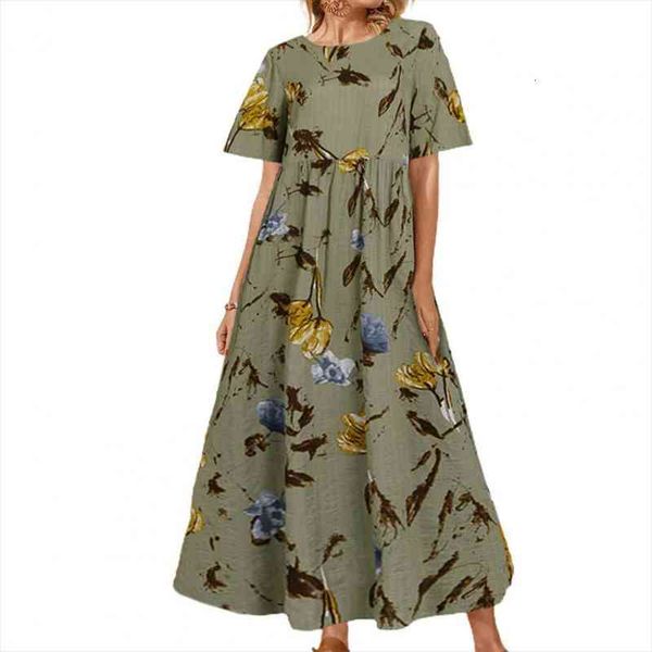 

flower printed short sleeve high waist o neck women maxi dress sundress for party short sleeve high waist sundress dress, Black;gray
